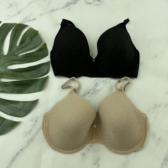 Natori Sheer Jacquard Underwire Bra Size 36 D Lot of 2 Nude Beige Black - Picture 1 of 11